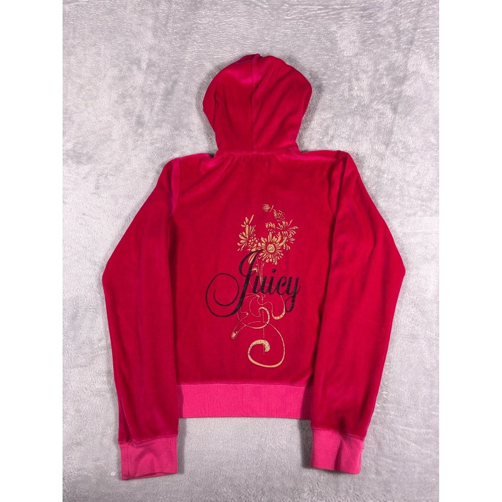 Juicy Couture Jacket 2000s Womens L Pink Long Sleeve Full Zip Rhinestone Hooded